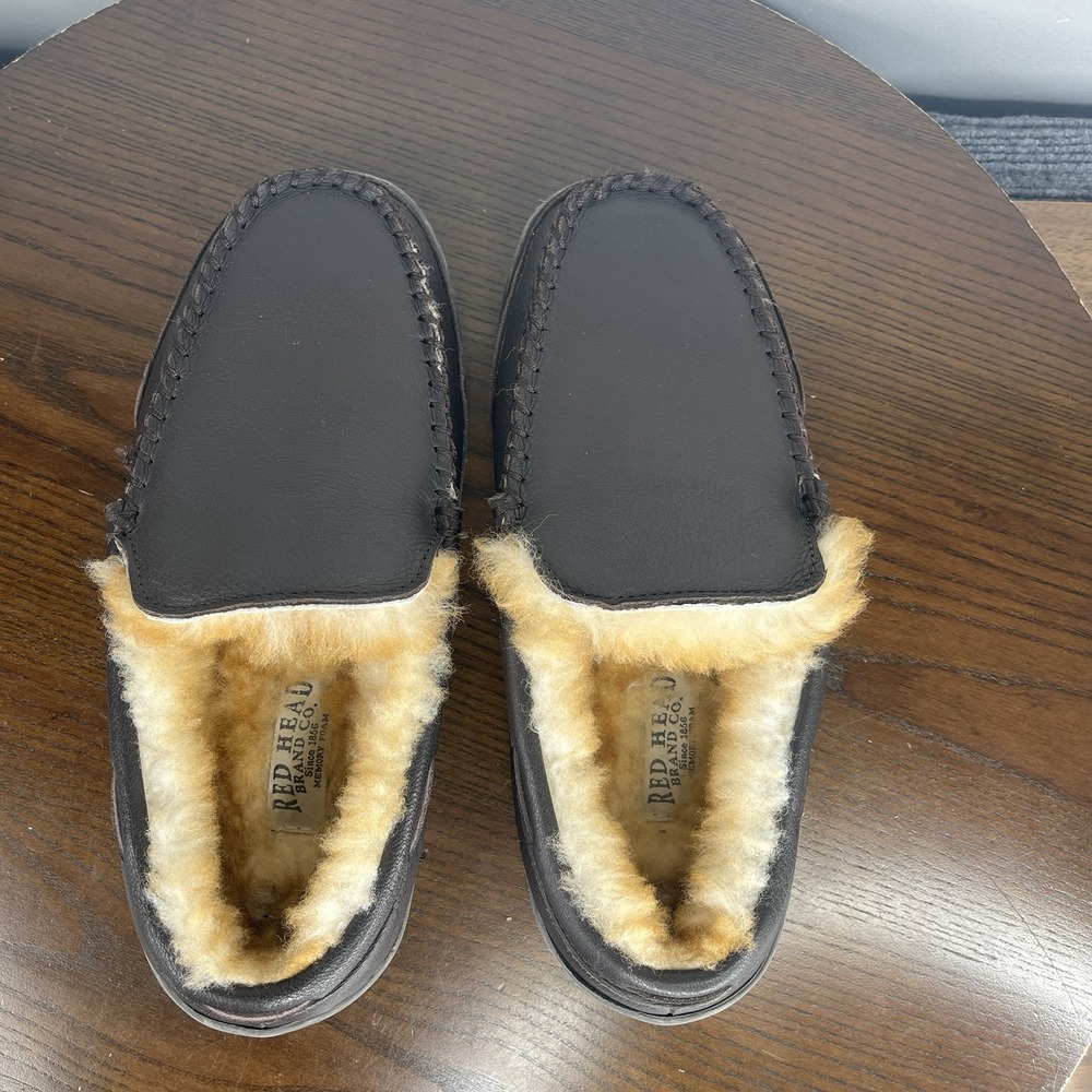 Red Head‎ Slipper Shoes Men's 8 Brown Leather Shearling Warm Moccasin Slip On - Picture 12 of 16